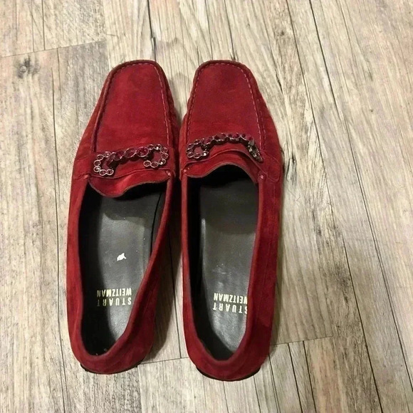 Stuart Weitzman RED Suede Leather Jeweled Loafers 6.5 - Picture 1 of 11